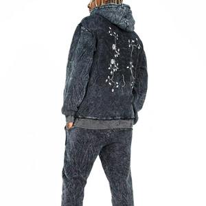 Conjunto de Chándal de Invierno para Hombre, Estilo Acid Wash, 100% Algodón, Transpirable, Estampado, Holgado, con Capucha, Estilo Urbano - Product Image 4