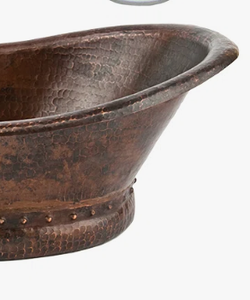Lavabo Ovalado de Cobre Hecho a Mano con Acabado Martillado Antiguo y Borde Tipo Slipper para Encimera de Baño, Venta al por Mayor - Product Image 4