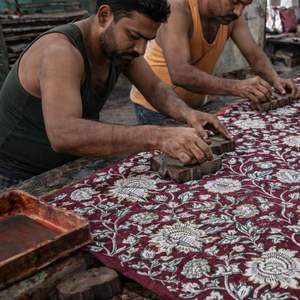 ผ้าฝ้ายพิมพ์ลายบล็อกทำมือ |   สิ่งทอแบบดั้งเดิมของอินเดียสำหรับเสื้อผ้า ของตกแต่งบ้าน งานฝีมือ ขายเป็นเมตร - Product Image 3