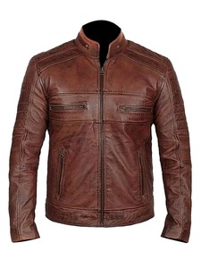 Chaqueta de Motero Marrón Desgastada para Hombre - Product Image 1