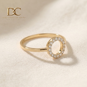 Fine Elegant 14KT Solid Yellow Gold <b>Circle</b> Halo <b>Ring</b> with Lab Grown Diamond Women's Wedding & Party Jewelry Manufacturer - Product Image 4
