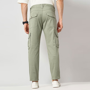 Men's Olive Green Cargo Pants Midweight Canvas Casual Straight Fit Multiple Pockets Breathable Button Fly Spring Style - Product Image 2