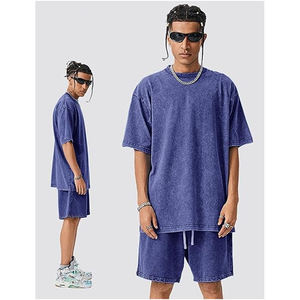Summer Set Acid Wash <b>T</b>-<b>Shirt</b> & Shorts Sporty Casual Outfit Custom Wholesale Men 2 Piece Breathable Cotton Sweat <b>suit</b> - Product Image 2