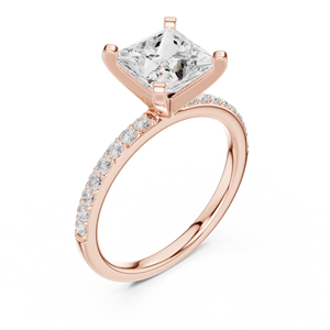Anillo Solitario de Moissanita con Corte Princesa y Banda con Acentos de Pavé – Anillo de Promesa de Plata de Ley con Baño de Oro Rosa, Regalo para Ella - Product Image 4
