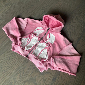 Heavyweight Acid Wash Hoodie oversized zip up hoodie screen print acid washed hoodie <b>men</b> distressed boxy hoodie - Product Image 2
