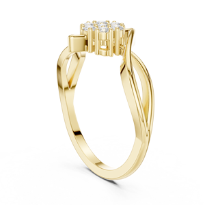 Anillo de Compromiso y Boda de Oro Amarillo con Diamantes de Corte Redondo en Racimo Floral para Mujer - Product Image 2