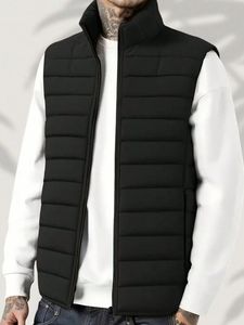 Chaleco Acolchado Reversible de Invierno para Hombre, Chaqueta sin Mangas con Cierre, Relleno de Poliéster, Cortavientos, Color Sólido, Ropa Exterior Informal - Product Image 4