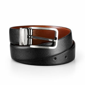 Ceinture en cuir réversible noire pour homme avec boucle ardillon argentée, réglable, pour tenue habillée, décontractée, professionnelle et formelle, vente en gros, fournisseurs - Product Image 1