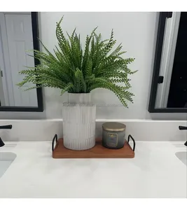 Vintage Rustic Mango <b>Wood</b> <b>Single</b>-Tier Tray, Flat Brown Finish Design with Metal Handle for Kitchen, Living Room & Tableware - Product Image 3