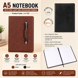 A5 Flexible PU Leather <b>Notebook</b> <b>Lined</b> Journal Metal Bookmark Ribbon Sewing Binding for Business Gift Travel - Product Image 2