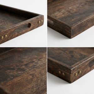 Plateau de service artisanal en bois rectangulaire avec coins rivetés en laiton, vente en gros, personnalisable OEM ODM, DECORYUG - Product Image 3