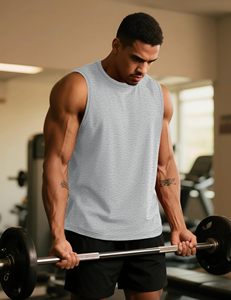 Débardeur de sport décontracté pour homme, couleur unie, en coton, sans manches, pour la gym et la course, coupe musclée, style débardeur court, idéal pour l'été - Product Image 2