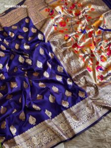 Collection Premium de Sarees en Soie Paithani avec Motif Paon, Bordure et Pallu Zari Butta & Meena Paithani - Achats en Ligne en Inde - Product Image 4