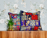 Housse de coussin carrée en coton pur brodée style bohème, patchwork, faite à la main, pour canapé, décoration ethnique indienne pour la maison