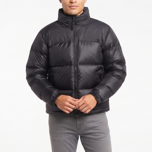 Veste matelassée noire pour homme, col montant, fermeture éclair, couleur unie, épaisse et chaude, manteau d'hiver matelassé, coupe-vent - Product Image 3