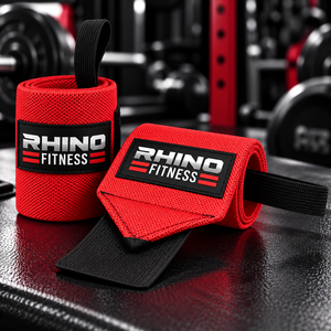 ผ้าพันข้อมือ RHINO FITNESS สีแดง ผ้าฝ้าย สำหรับมือซ้าย แบบติดตีนตุ๊กแก สำหรับยกน้ำหนักและออกกำลังกาย - Product Image 1