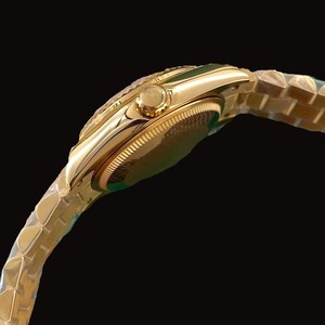 Outstanding <b>Red</b> Color Round Dial Gold Plated Stainless Steel Band With Auto <b>Date</b> Features Man's Mechanical Modern Standard Watch - Product Image 5