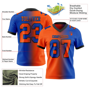 Thunder Blue Football Jersey Orange Black Mesh Authentic Gradient Fashion High Quality Breathable Sports Wear <b>Athletic</b> - Product Image 2