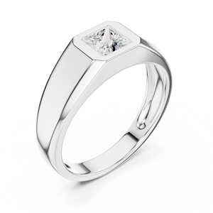 แหวนตราประทับเพชรทรงเจ้าหญิงสีขาว 10K ทองคำขาว ประดับเพชรเพาะเลี้ยงทรงสี่เหลี่ยม แหวนตราประทับเพชรทรงเจ้าหญิงทันสมัย - Product Image 2