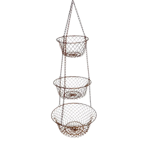 Vintage <b>Cast</b> Iron Wire Mesh Rectangle Hanging Baskets Wooden Handle Durable <b>Powder</b> Coated Finish Customizable Color Logo for - Product Image 1