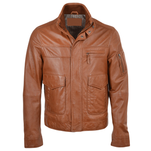 <b>Men's</b> Brown PU Moto <b>Jacket</b> Stand Collar Zipper Closure Slim Fit Regular Length Solid Color Eco-Friendly <b>Leather</b> <b>Jacket</b> - Product Image 6