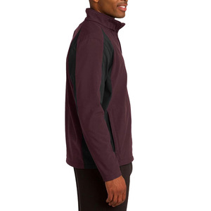 Men's Burgundy Fleece <b>Jacket</b> With Black Panels Full Zip Stand Collar Casual Windproof Outdoor Wear Autumn Regular Fit - Product Image 4