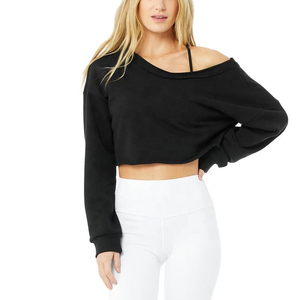 Sweat-shirt en molleton à épaules dénudées pour femme, pull confortable à manches longues, coupe décontractée, haut tendance pour le temps frais, vêtements décontractés pour tous les jours - Product Image 3
