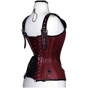 Salva <b>Leather</b> Women's Gothic PU <b>Leather</b> <b>Corset</b> with Zipper Closure Strapless Solid Color Waterproof V-neck Pockets Outerwear - Product Image 4