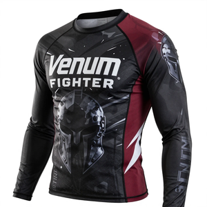 เสื้อรัดกล้ามเนื้อแขนยาว Venum Fighter ลายพิมพ์แบบ Sublimation แห้งเร็ว สำหรับออกกำลังกาย สีดำ แดง ขาว เสื้อรัดกล้ามเนื้อ Venum - Product Image 1