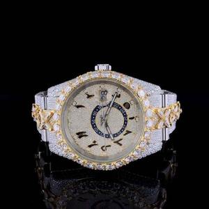 Montre de luxe pour homme en acier inoxydable avec diamants, cadran rond de 40 mm, mouvement à quartz analogique, fermoir déployant, bracelet Ice Out - Product Image 4