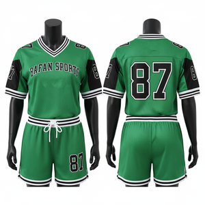 Conjunto de Camiseta y Pantalones Cortos de Fútbol para Mujer, 160GSM, Malla de Poliéster Transpirable, Verde y Negro, Panel de Manga con Logotipo Sublimado Personalizado - Product Image 1