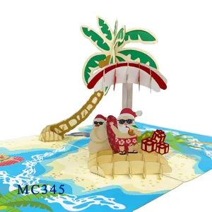 Kerstman Vakantie Kerst Groothandel Handgemaakt Papier Handwerk Nieuwe Ontwerpen 3d Pop-Up Kaarten Gemaakt In Vietnam