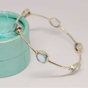 Blue Topaz Bangle <b>Bracelet</b> Sterling Silver December Birthstone Gemstone Jewelry For Women - Product Image 4
