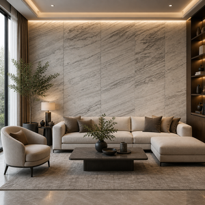 Revestimiento de pared de losa delgada de travertino contemporáneo con acabado pulido para aplicación en salas de estar - Product Image 1