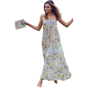 Vestido largo de verano para mujer con estampado floral y lazo frontal - Product Image 1