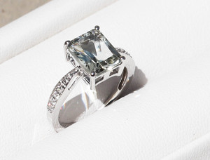 Natural Green Amethyst Prasiolite <b>Ring</b> 925 Sterling <b>Silver</b> Radiant Cut Mint Green Gemstone <b>Solitaire</b> with Zircon Accents - Product Image 5