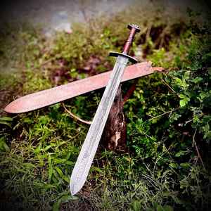 Épée viking en acier de Damas avec fourreau en bois sculpté, style nordique médiéval, qualité supérieure, pour le camping en plein air, pour guerrier, avec étui - Product Image 6