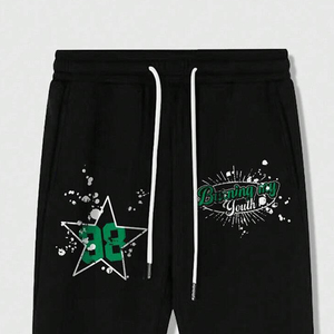 SHY SPORTS 2026 Men's Custom Flame Print Drawstring Patchwork High Quality 100% Cotton Fabric Contrast Color Flared Gym <b>Winter</b> - Product Image 3