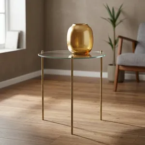 Table d'appoint en fer avec plateau en verre, table d'appoint moderne en métal pour salon, chambre, hôtel, décoration intérieure - Product Image 3