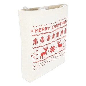 Bolsas de compras de algodón duradero biodegradable orgánico con estampado navideño y asa de transporte al hombro - Product Image 1