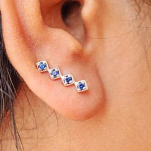 Pendientes de Aro Geométricos de Plata de Ley 925 con Circonita Azul de Corte Redondo y Engaste de Garra, Joyería Fina Minimalista para Mujer - Product Image 6