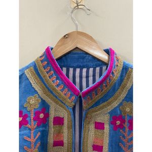 Chaqueta de Algodón y Terciopelo Bordada a Mano para Mujer, Cuello Mandarín, Manga Larga, Estilo Bohemio, Patrón de Ojos, Chaqueta Abierta para Invierno - Product Image 5