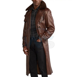 Comfortable Lightweight <b>Leather</b> Duster <b>Coat</b> <b>Men's</b> <b>Long</b> Winter Outerwear With Classic Collar Button Closure And Comfortable Fit - Product Image 4