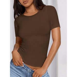 Camisetas Básicas de Moda Verano 2025 para Mujer, Cuello Redondo, Manga Corta, Tejido Acanalado, Ajuste Delgado, Estilo Casual, Top sin Mangas - Product Image 3