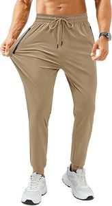 Men's Khaki Sweatpants Elastic Waist Drawstring Quick Dry Lightweight Joggers Casual Athletic <b>Pants</b> with Side Stripe - Product Image 1