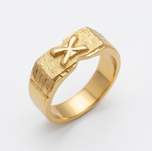 DIVYORO 22k Gold Plated Textured <b>X</b> Band Men's Classic Ring - Product Image 1