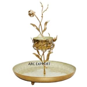 Leaf Designer <b>Table</b> <b>Top</b> Metal Hammered Round Shape Cake Stand Premium Quality Large Size Luxury Classic Display Cake Stand - Product Image 1