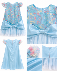 Vestido de Fiesta de Tul con Bordado Floral y Lazo de Satén para Niñas |   Elegante Vestido de Princesa - Product Image 3