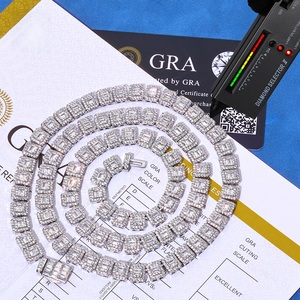 Mens 925 Silver Moissanite Baguette Iced Tennis Chain Square Link Luxury <b>Statement</b> <b>Necklace</b> For Men - Product Image 1