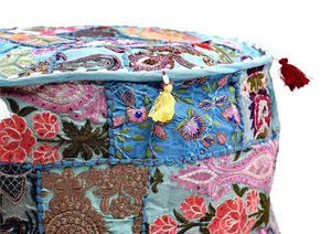 Puf Circular Bohemio Hecho a Mano con Diseño Floral de Patchwork para Decoración de Sala de Estar - Product Image 2